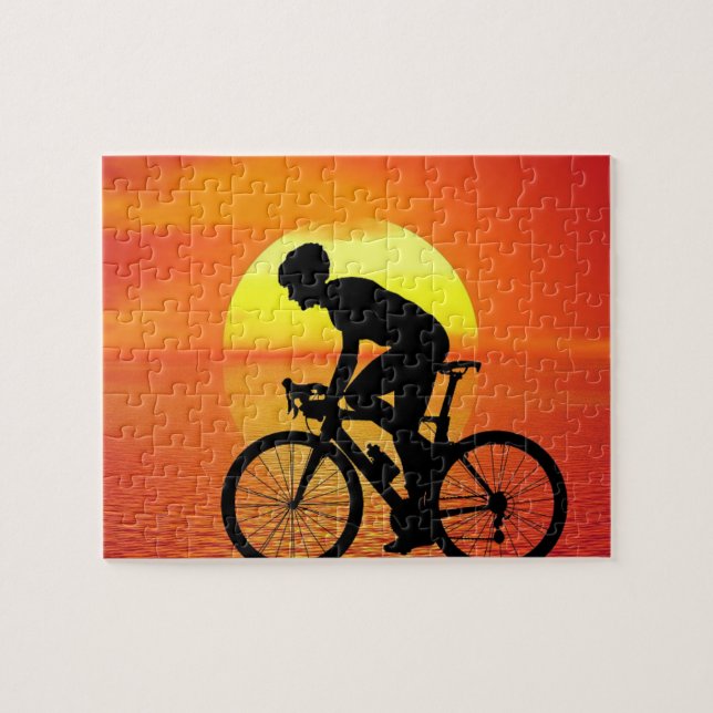 Beautiful Bicycle Silhouette Sunset Scene Colorful Jigsaw Puzzle (Horizontal)