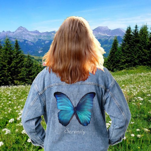 Beautiful Big Blue Butterfly Denim Jacket