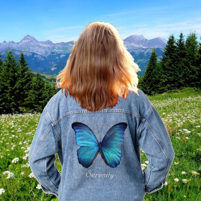 Beautiful Big Blue Butterfly Denim Jacket (Creator Uploaded)