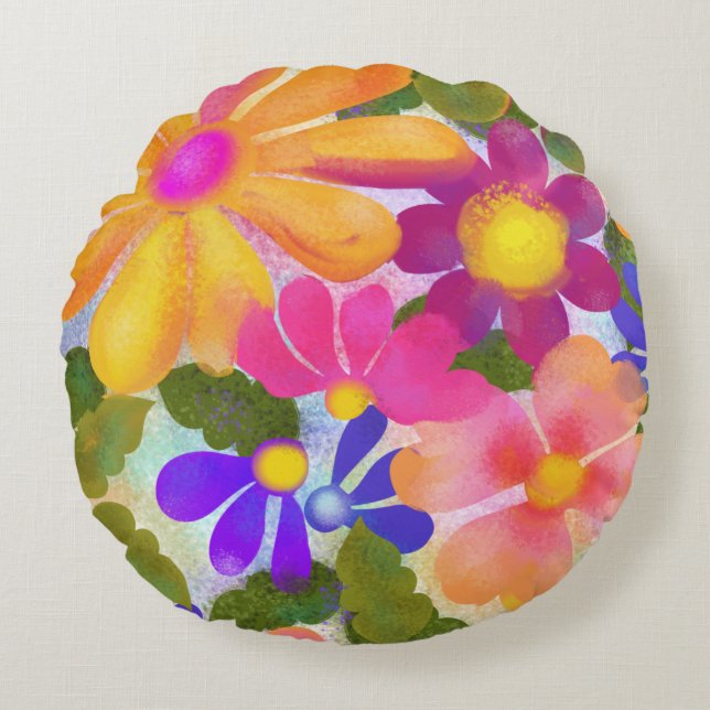 Beautiful Big Flowers  Round Pillow (Front)