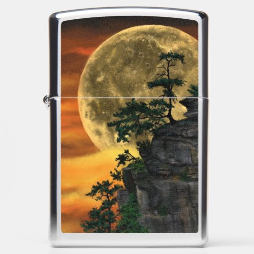 Beautiful Big Full Moon Night _ Drawing Zippo Lighter