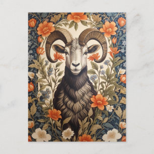 Beautiful Big Horn Sheep William Morris Inspired Postcard