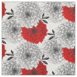 Beautiful Big Red And White Carnation Flower Print Fabric