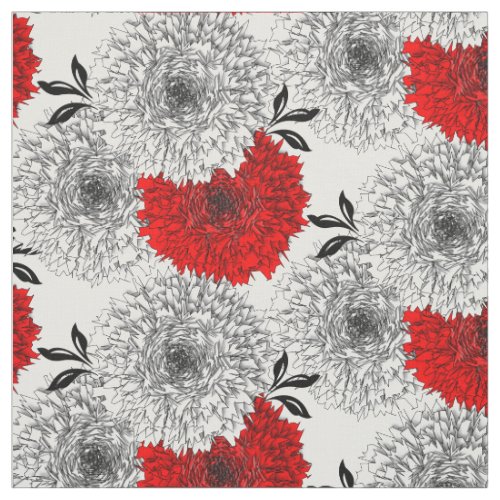 Beautiful Big Red And White Carnation Flower Print Fabric
