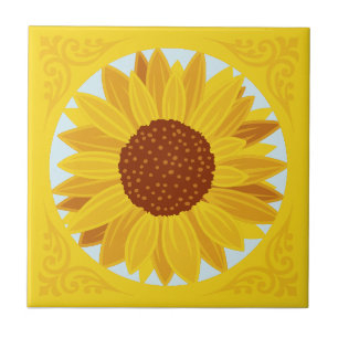 Beautiful Big Sunflower Yellow Flower Ceramic Tile