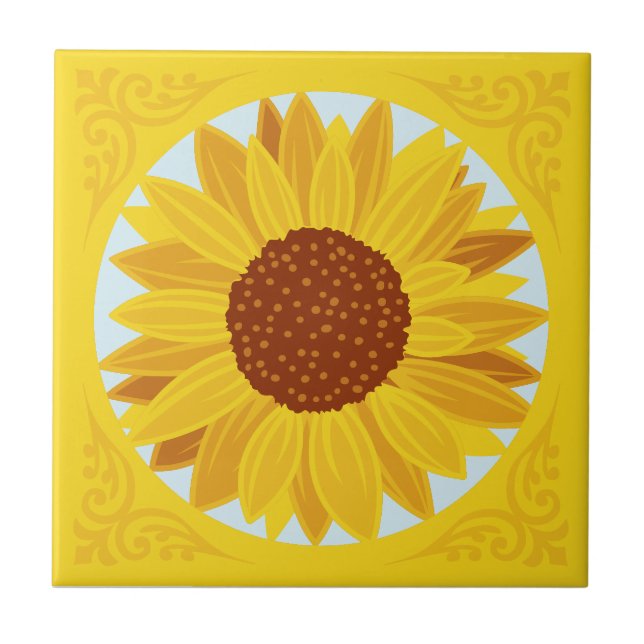 Beautiful Big Sunflower Yellow Flower  Ceramic Tile (Front)