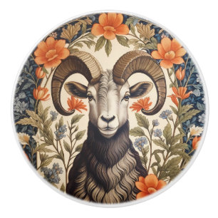 Beautiful Bighorn Sheep William Morris Inspired Ceramic Knob