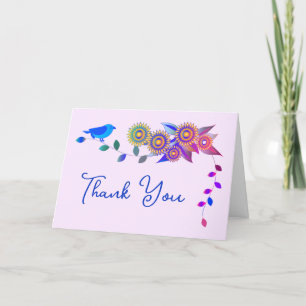 Beautiful Bird And Flower Art Thank You Card