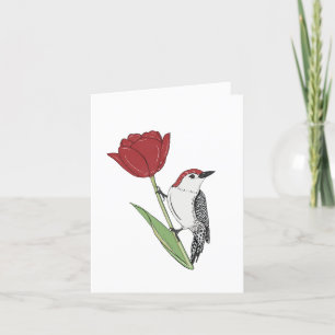 Beautiful bird and tulip blank art letterpress thank you card