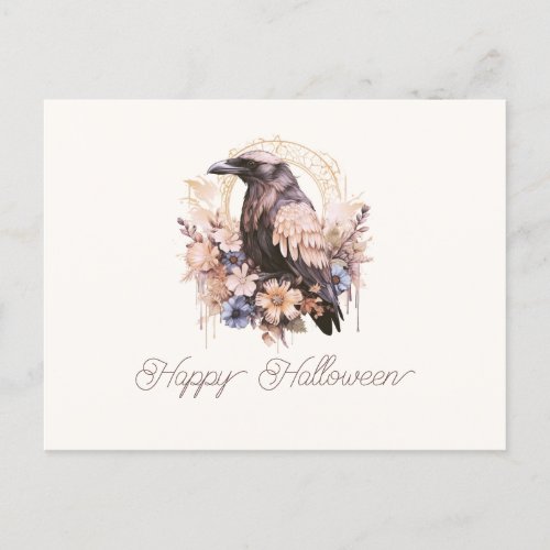 Beautiful Bird Floral Happy Halloween Holiday Postcard