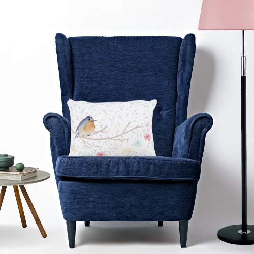 Beautiful Bird on Branch in Blue Snow  Accent Pillow