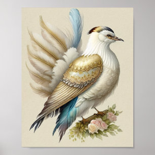 Beautiful Bird Print Feathers Soft Neutrals Roses