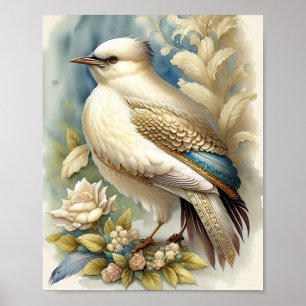 Beautiful Bird Print Feathers Soft Neutrals Roses