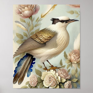 Beautiful Bird Print Feathers Soft Neutrals Roses