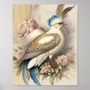 Beautiful Bird Print Feathers Soft Neutrals Roses