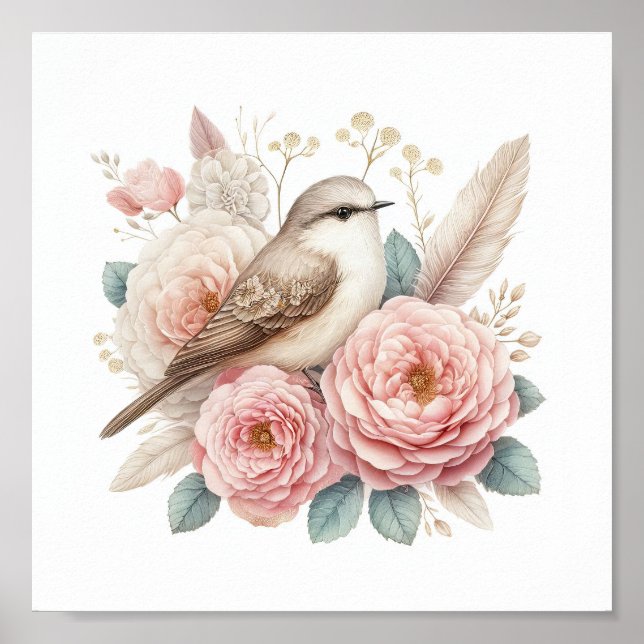 Beautiful  Bird & Roses Poster (Front)