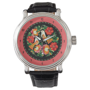 Beautiful Birds and Flowers Sketch Wrist Watch