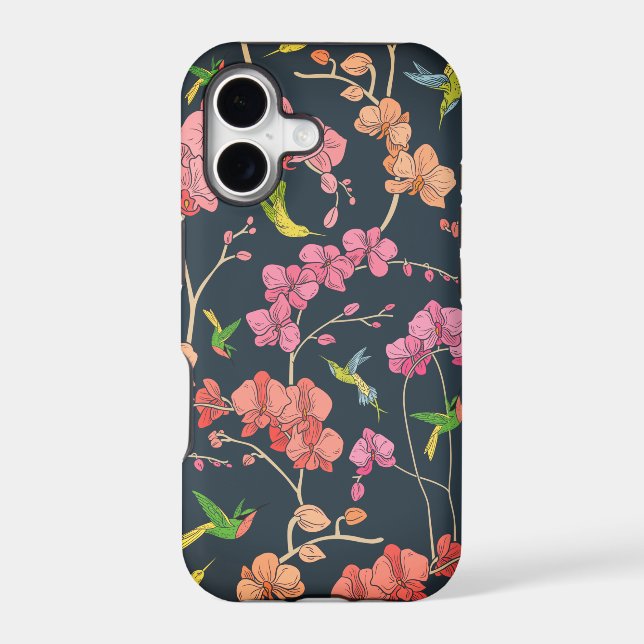 Beautiful birds and orchids pattern   iphone case (Back)