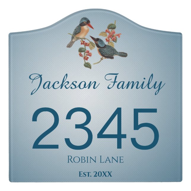 Beautiful Birds Family Name House Number Sign (Large Crest Front)
