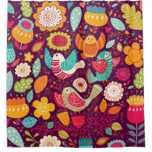Beautiful birds, flowers, artistic poster shower curtain