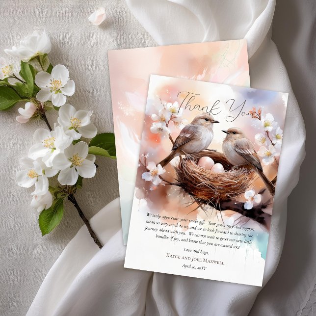 Beautiful Birds Nesting Party Twins Baby Shower Thank You Card (Beautiful Birds In Nest Nesting Party Twins Gender Neutral Baby Shower Flat Thank You Card)