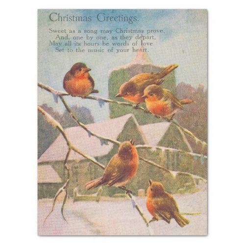 Beautiful Birds on a Branch Christmas Greetings Tissue Paper