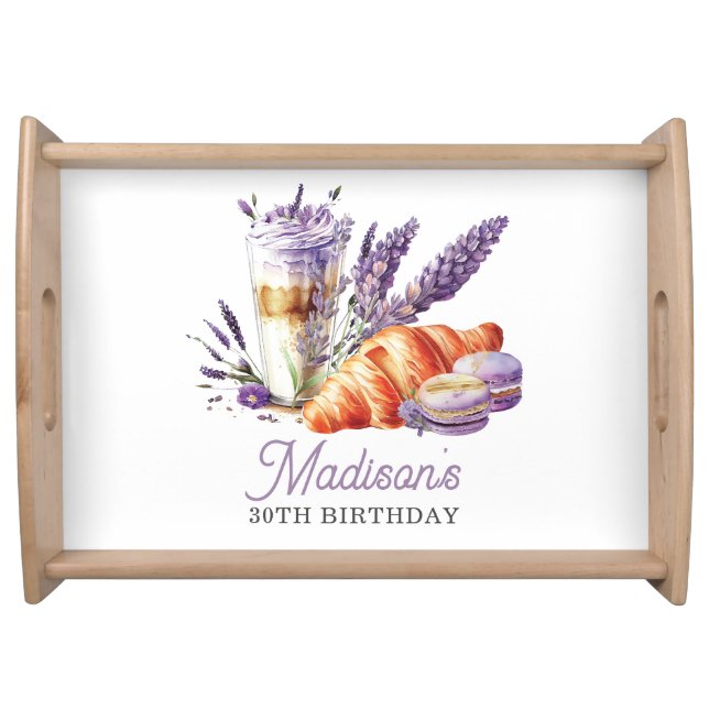 Beautiful Birthday Brunch Macarons and Croissant Serving Tray (Front)