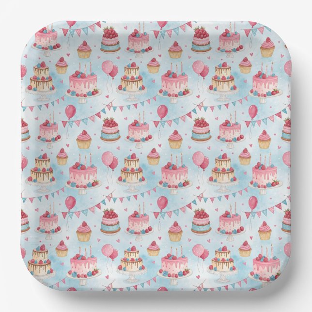 Beautiful Birthday Cake Paper Plates (Front)