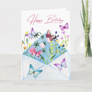 Beautiful Birthday Card with Flowers & Butterflies