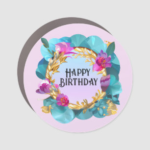 Beautiful Birthday Floral Wreath Car Magnet