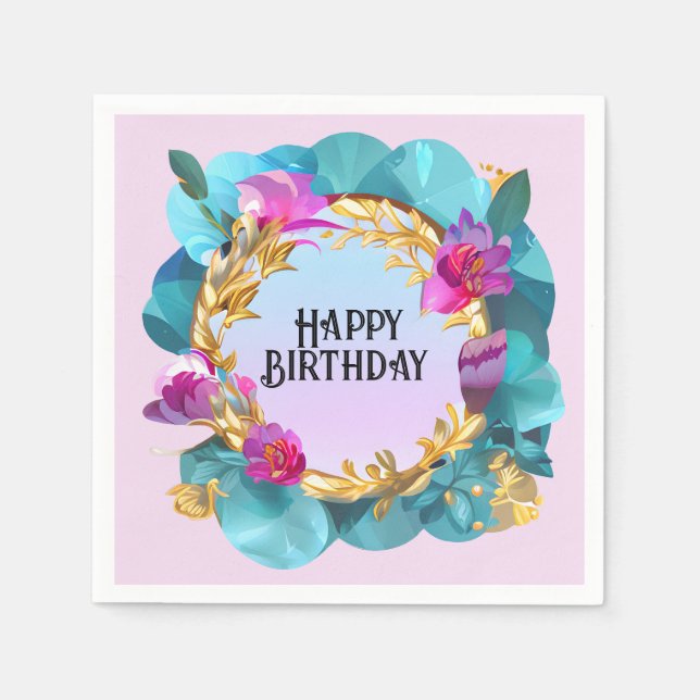 Beautiful Birthday Floral Wreath Napkins (Front)