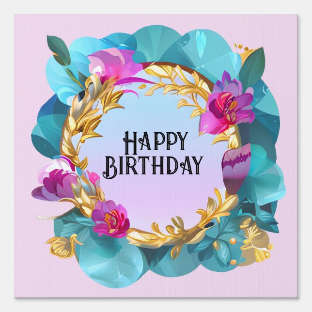 Beautiful Birthday Floral Wreath Sign (Front)