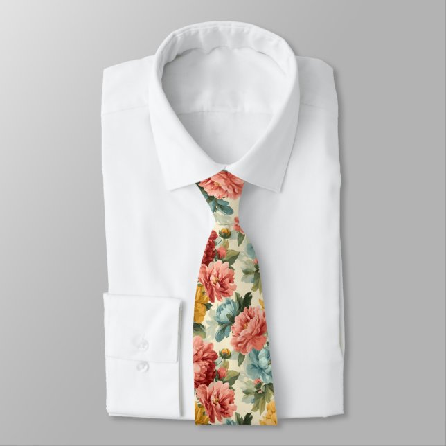 Beautiful Birthday Gifts For Husband Peonies Neck Tie (Tied)