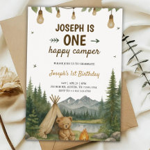 Beautiful birthday Invitation with camping vibe