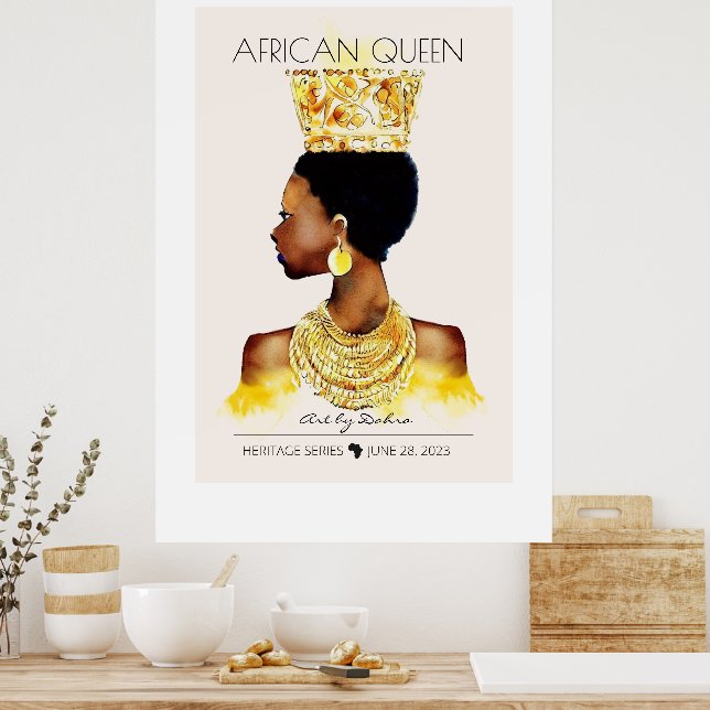 BEAUTIFUL BLACK AFRICAN QUEEN BIG GOLD NECKLACE POSTER (Kitchen)