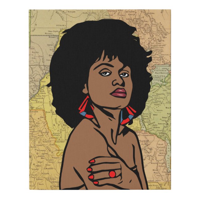 Beautiful black African Woman Africa Map art Faux Canvas Print (Front)