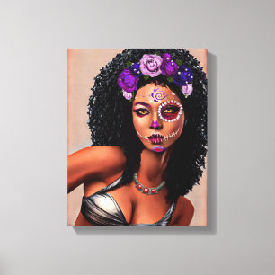 Beautiful Black African Woman Day Of the Dead Art Canvas Print