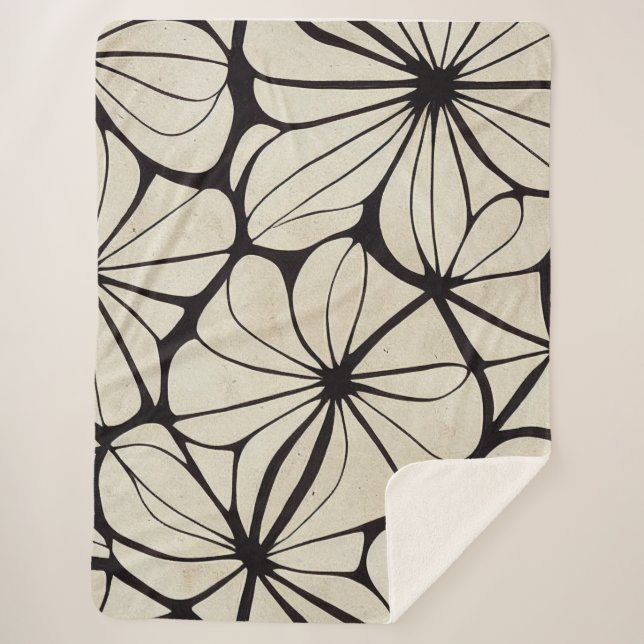 Beautiful Black and Cream Floral Blanket (Front)