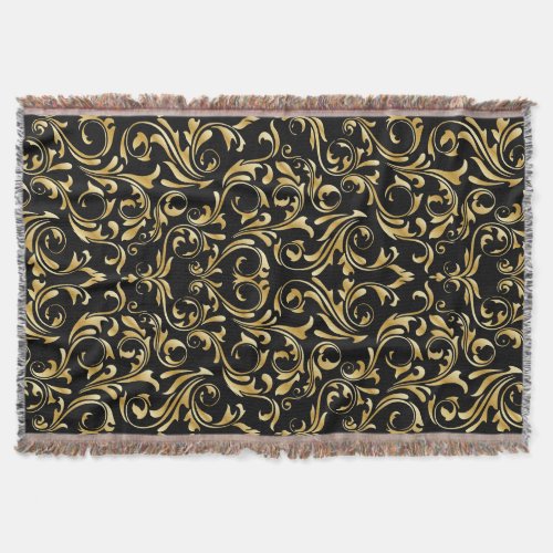 Beautiful Black and Gold Damask Patterns Throw Blanket