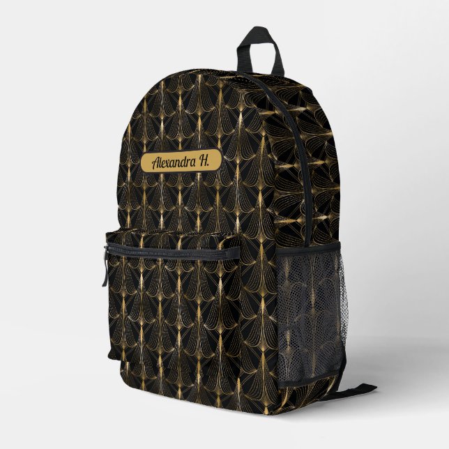 Beautiful black and gold glam printed backpack (Back Corner Right)