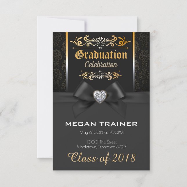 Beautiful Black and Gold Graduation Invitation (Front)