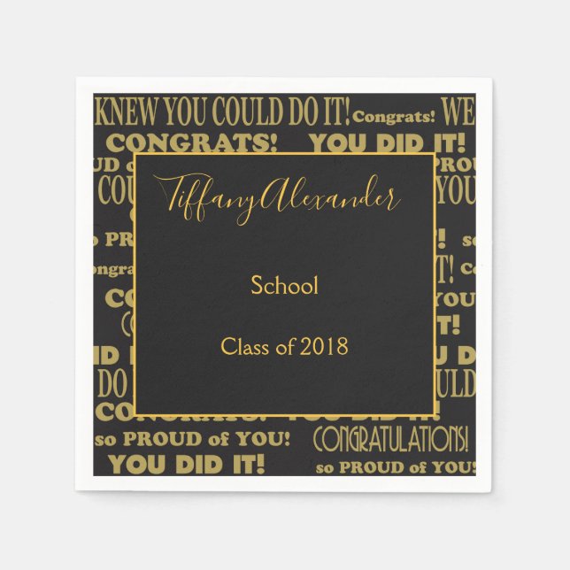Beautiful Black and Gold Graduation Napkins (Front)
