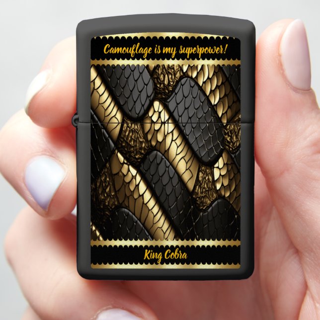 Beautiful black and gold snake skin zippo lighter (In Hand)