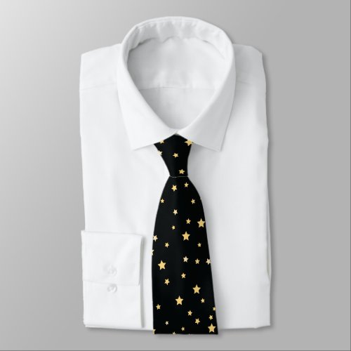 Beautiful Black and Gold Starry Sky Star Pattern Neck Tie