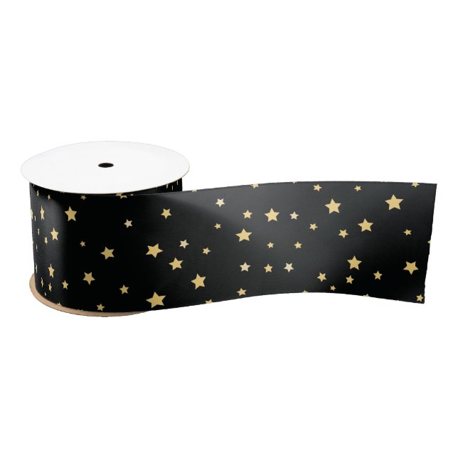 Beautiful Black and Gold Starry Sky Star Pattern Satin Ribbon (Spool)