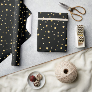 Beautiful Black and Gold Starry Sky Star Pattern Wrapping Paper