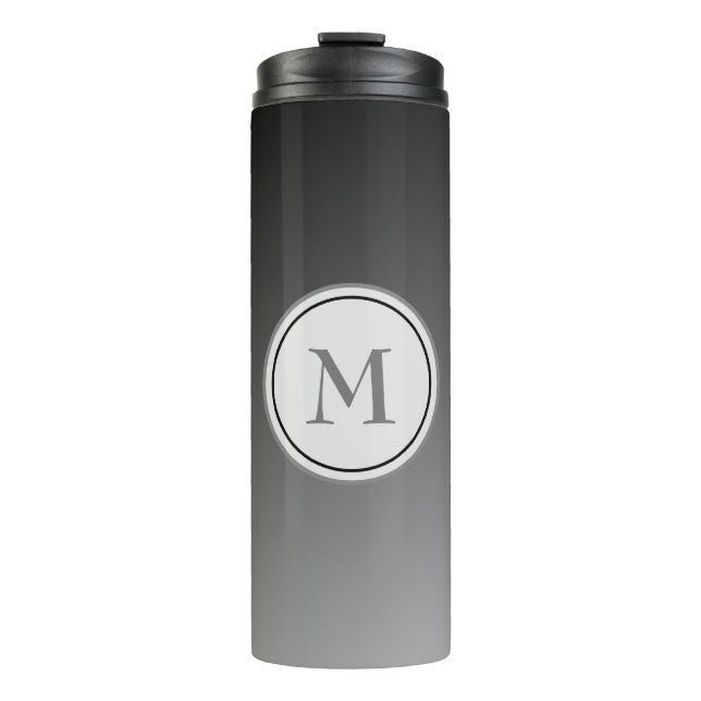 Beautiful Black and Gray Ombre Monogram Thermal Tumbler (Front)