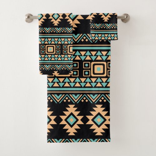 Beautiful black and pastel blue aztec bath towel set