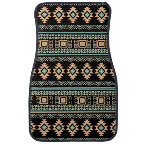 Beautiful black and pastel blue aztec car floor mat