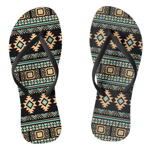Beautiful black and pastel blue aztec flip flops